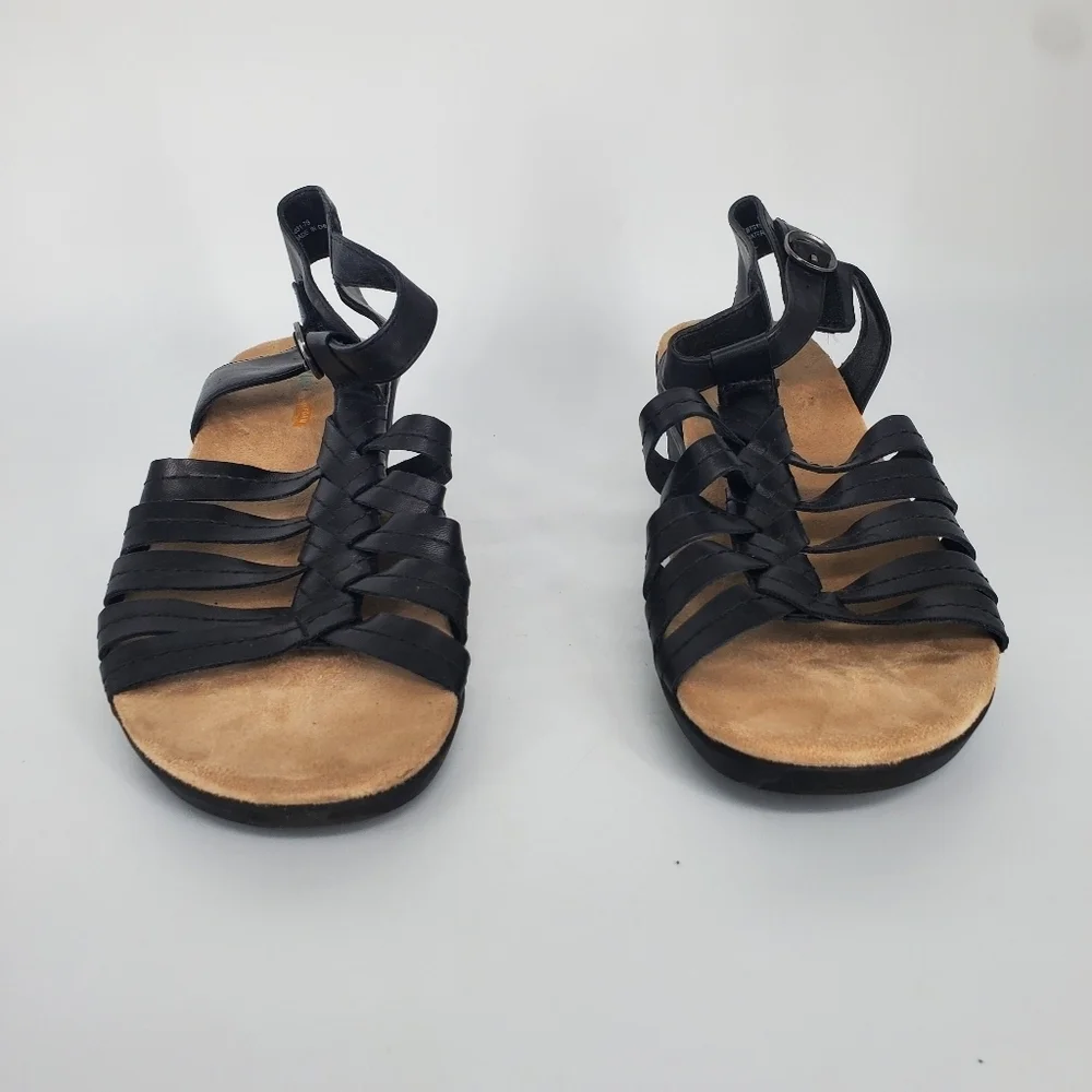 Yuu Hilly Memory Foam Black Woven Gladiator Sandals Low Wedge Women 9.5 M Shoes